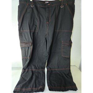 HT Denim Hi-Rise Carpenter Pants Womens 26 Black Red Stitch Wide Leg Utility